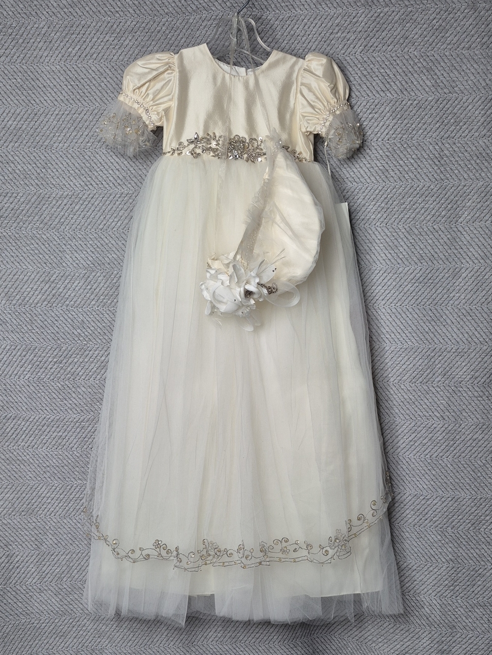 NWT Christie Helene Luxury Heirloom Rare Silk Couture Christening Gown Bonnet 6M